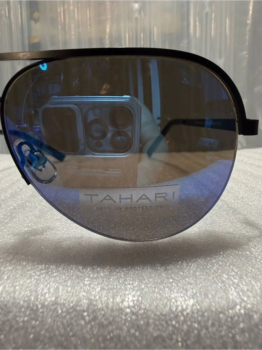 Tahari Classic Metal Blue Lenses Aviator Sunglasses-Unisex-New (TM144 CAT 3)